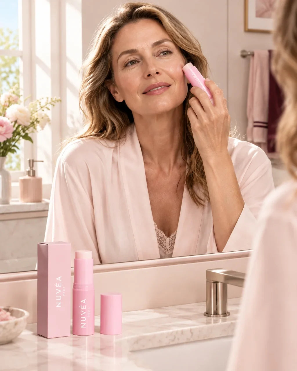 Femme appliquant le Baume Éclat Nomade NUVÉA PARIS