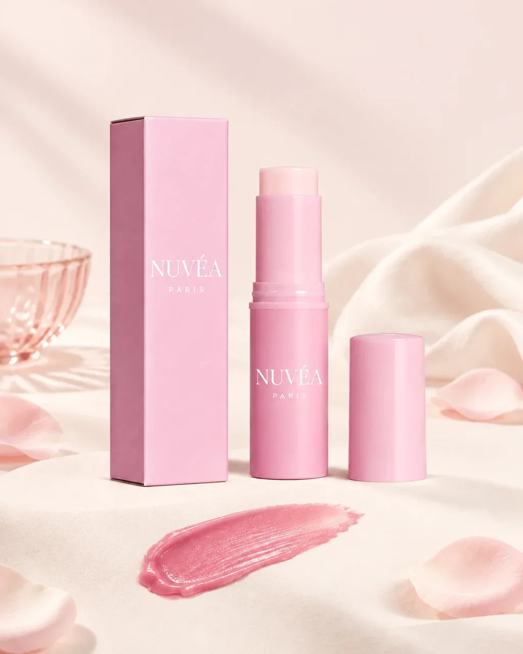 Baume Éclat Nomade NUVÉA PARIS et texture rose