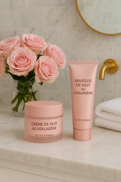 Application crème anti-âge collagène NuvéaParis - Texture onctueuse soin nuit